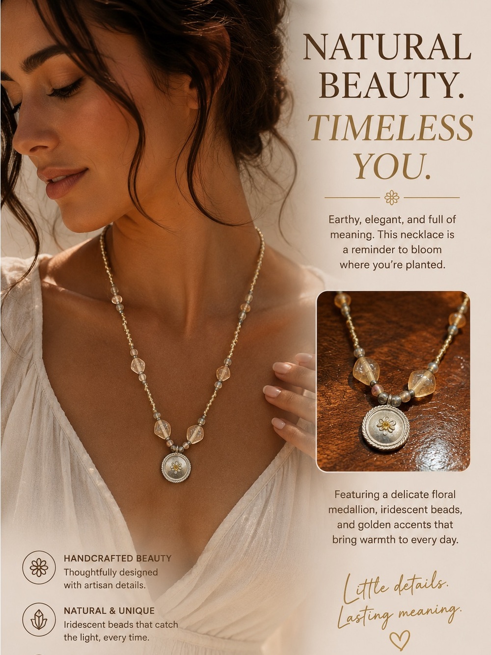 Gold Beaded Necklace with Pendant